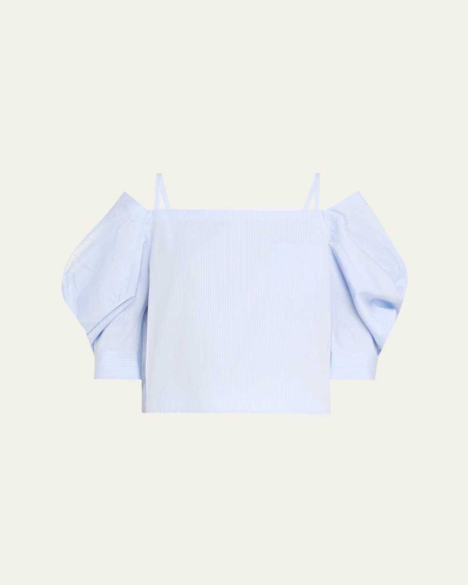 Stripe Cold-Shoulder Poplin Blouse